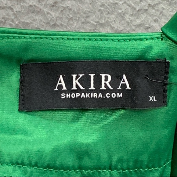 Akira NWT Women’s Satin Sleeveless Slip Mini Dress Tie Waist Dark Green Size XL - Picture 3 of 12